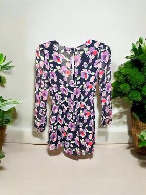 Row A Floral Romper Long Sleeve Size S Black Pink